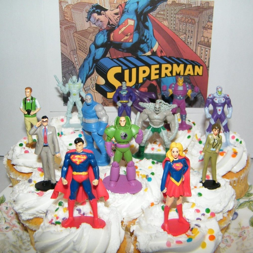 Superman Cake Toppers Set of 13 with Super Girl, Jimmy Olsen, Doomsday More!